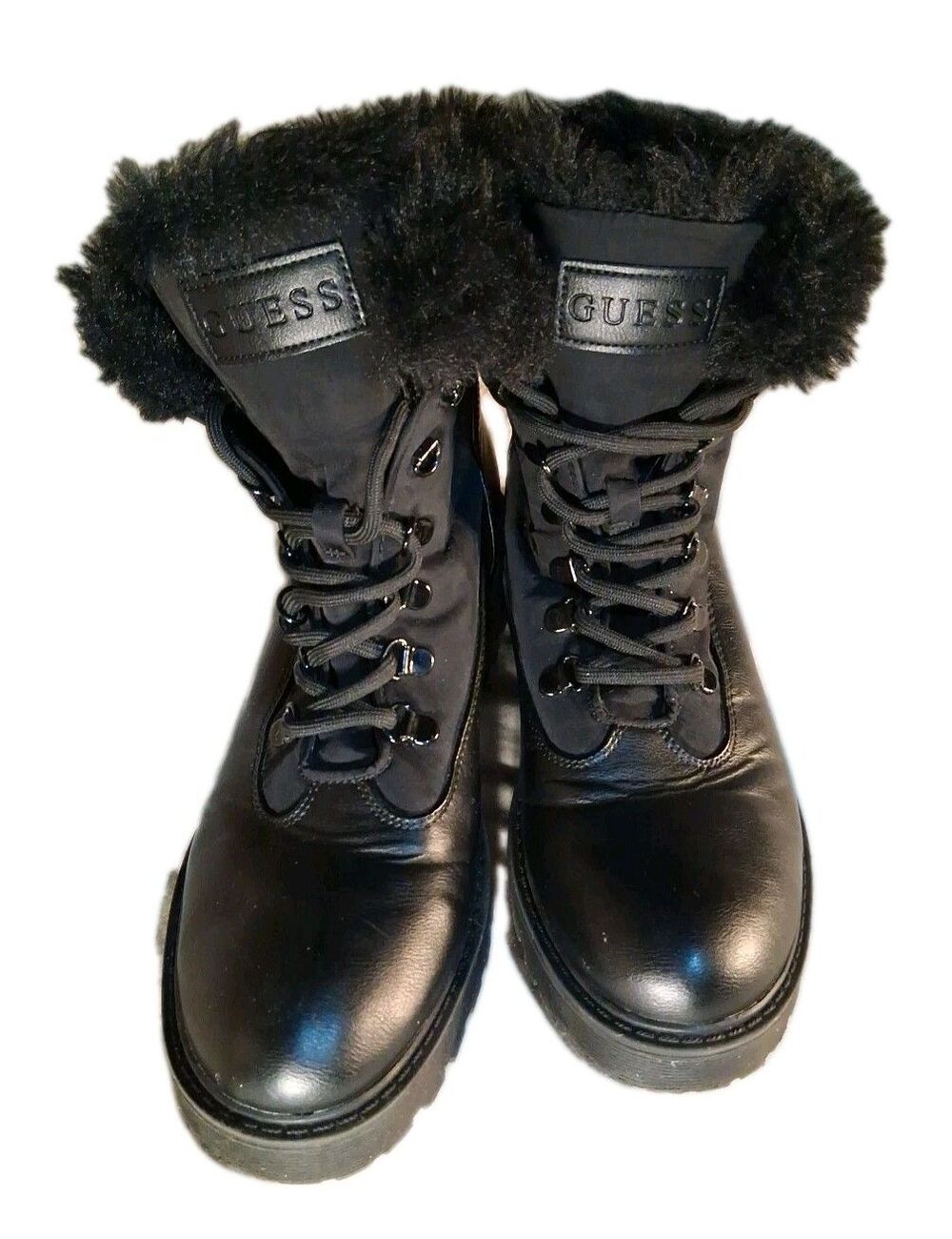 GUESS REZIM BLACK FAUX FUR LINED COMBAT BOOTS SIZE 10M